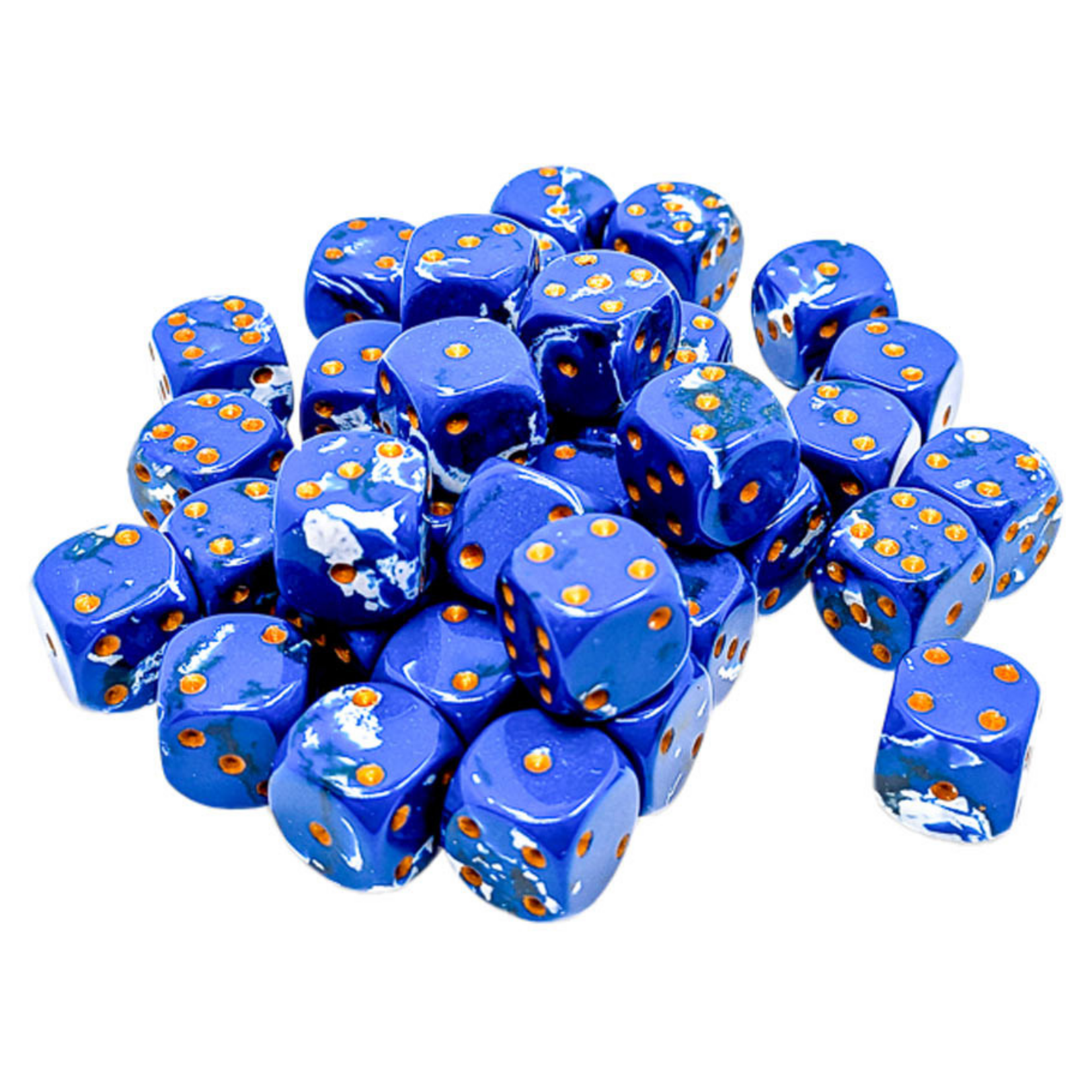 Chessex Chessex Brush Waterbreak Blue and White w/ Gold 12 mm d6 36 die set