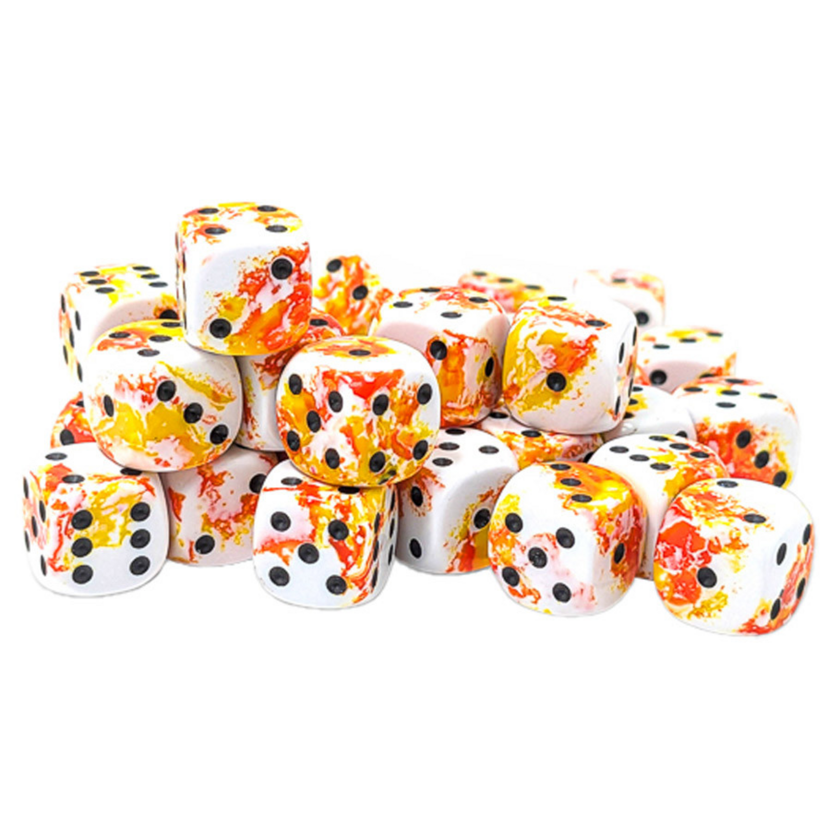Chessex Chessex Brush Sunrise White and Red w/ Black 12 mm d6 36 die set