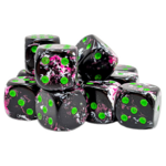Chessex Chessex Brush Paintball Black and Pink w/ Green 16 mm d6 12 die set
