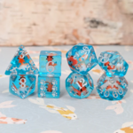 Fennek and Finch Goldfish Resin Animal Dice Translucent Blue w/ Silver Polyhedral 8 die set