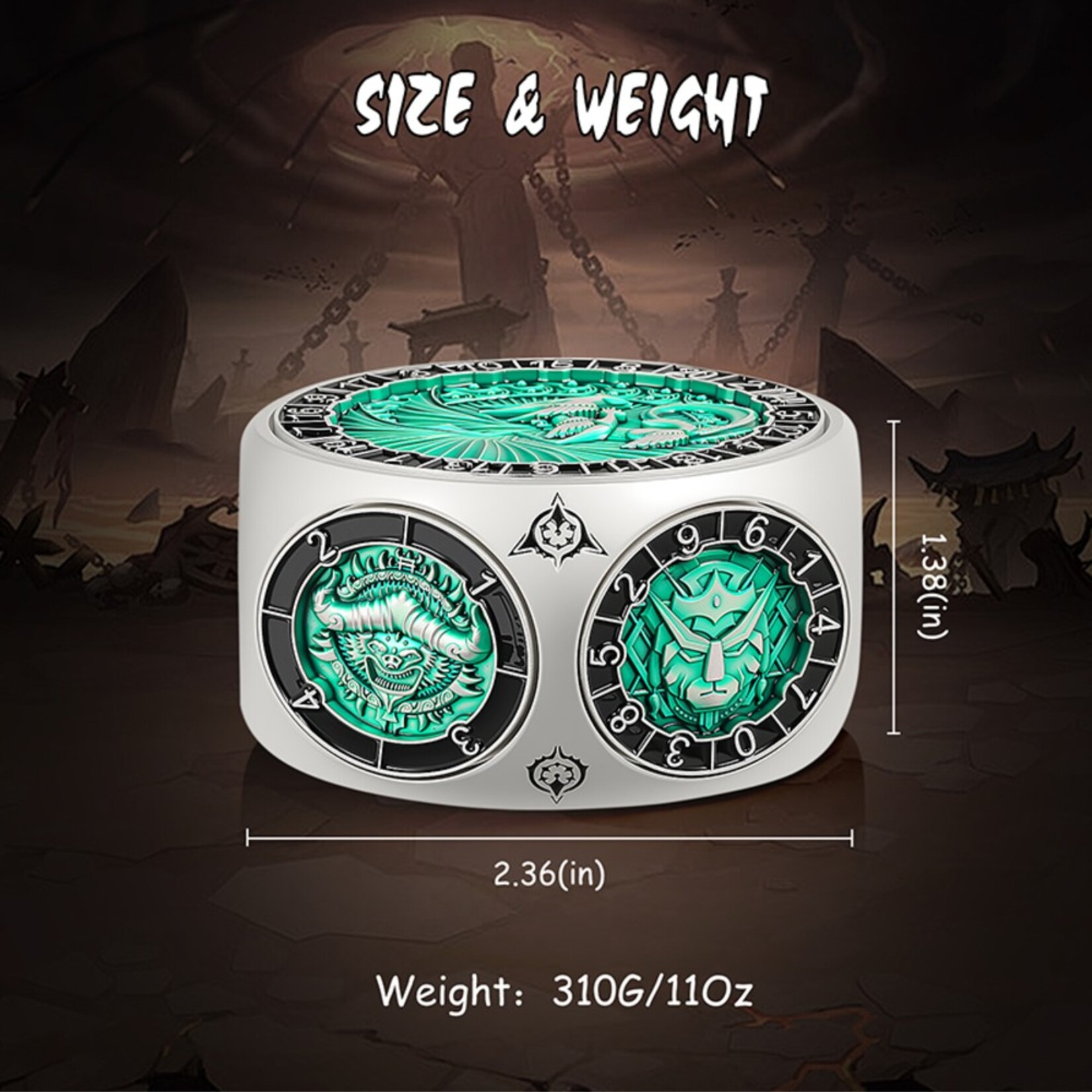 Dice Habit Dice Habit Octagon Spinner Dice Green and Silver