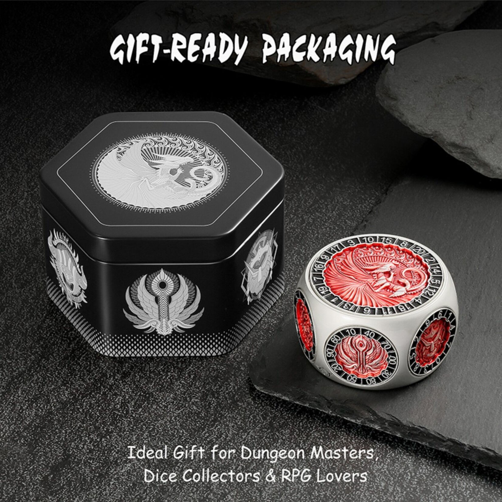 Dice Habit Dice Habit Octagon Spinner Dice Red and Silver