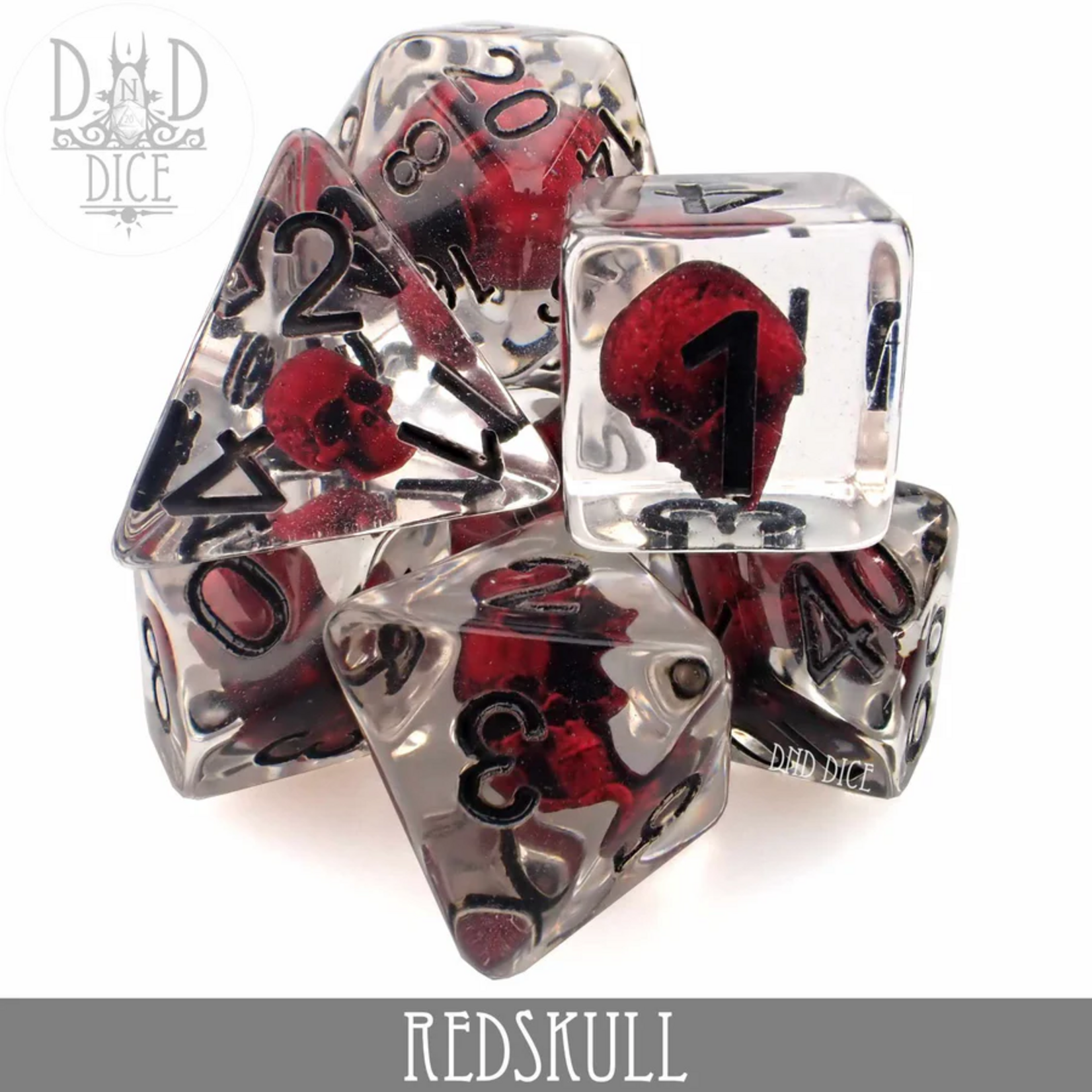 DND Dice DND Dice Red Skull Polyhedral 7 die set