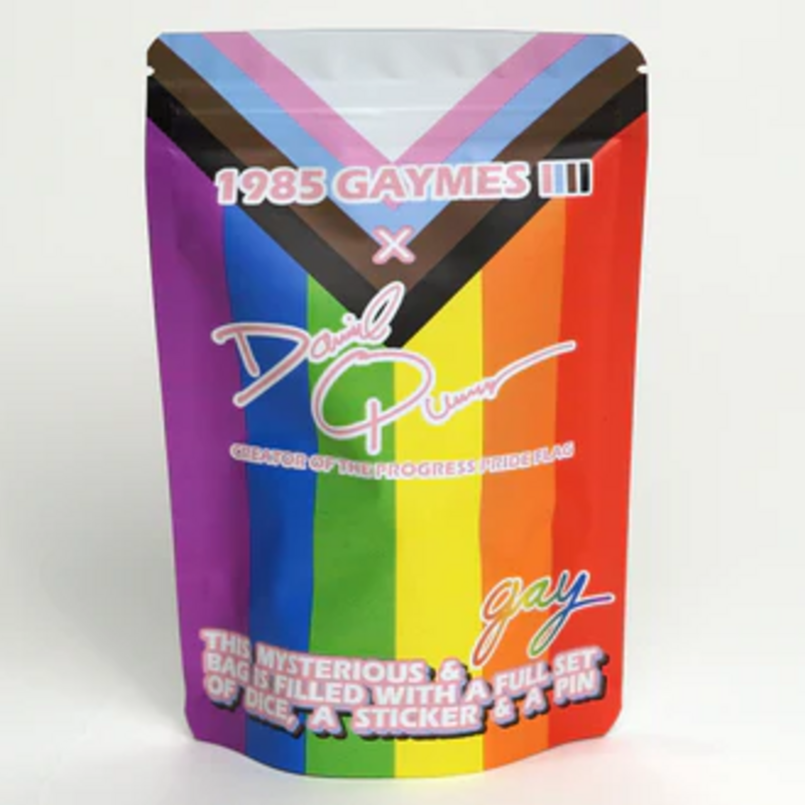 1985 Games 1985 Pride Mystery Dice Polyhedral 7 die set w/ Sticker and Pin x Daniel Quasar Collab