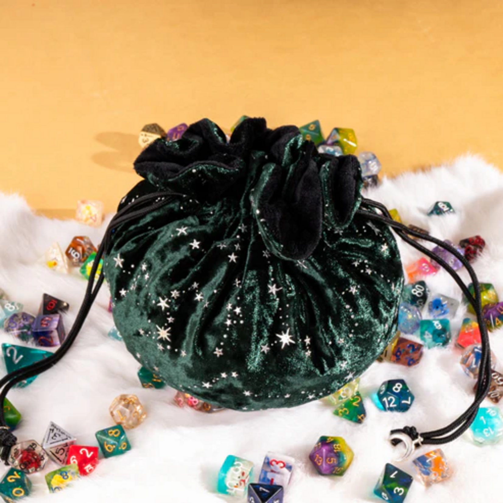 Fennek and Finch Starry Forest Green Multipocket Large Dice Bag w/ Moon Charms