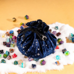 Fennek and Finch Starry Blue and Black Multipocket Large Dice Bag w/ Moon Charms