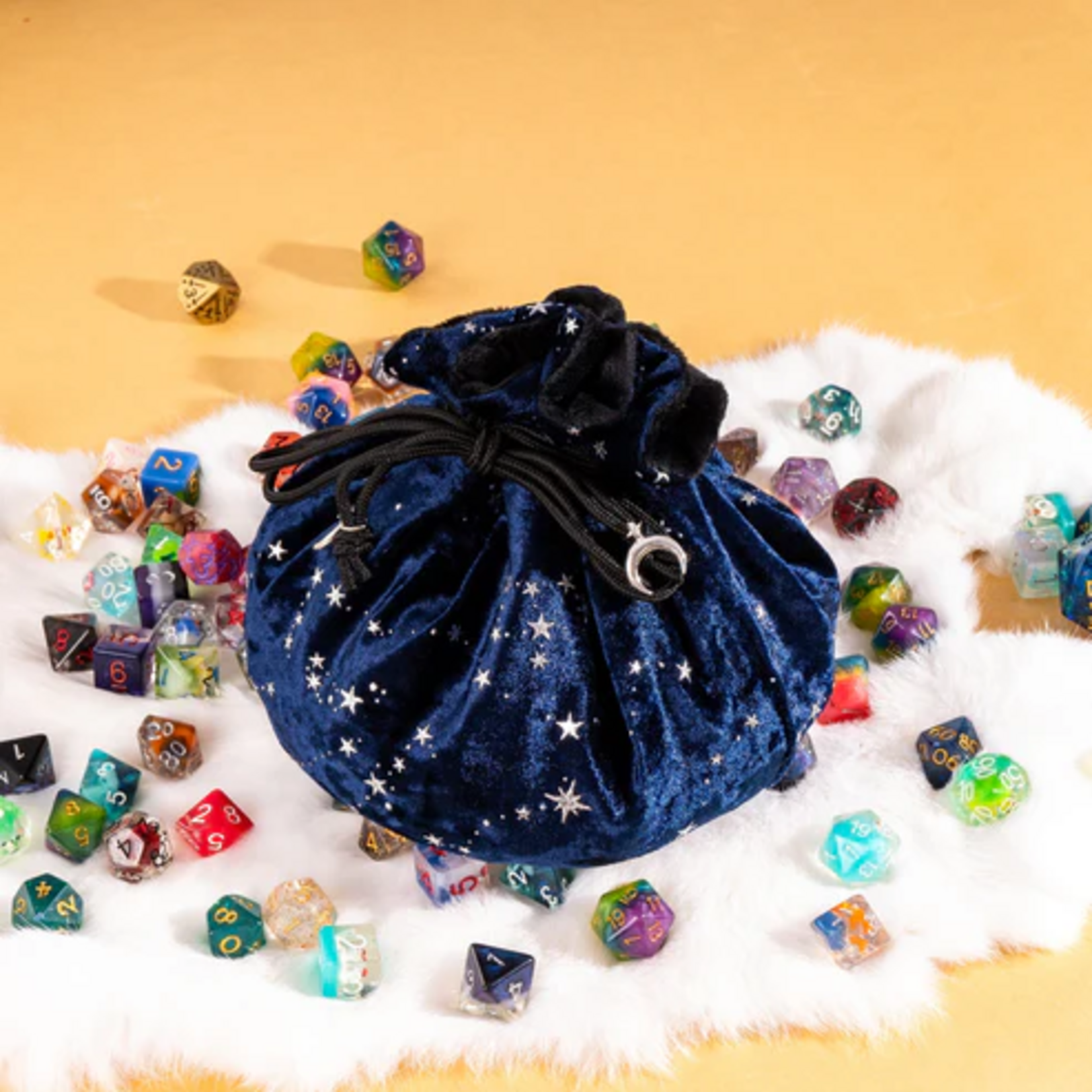 Fennek and Finch Starry Blue and Black Multipocket Large Dice Bag w/ Moon Charms