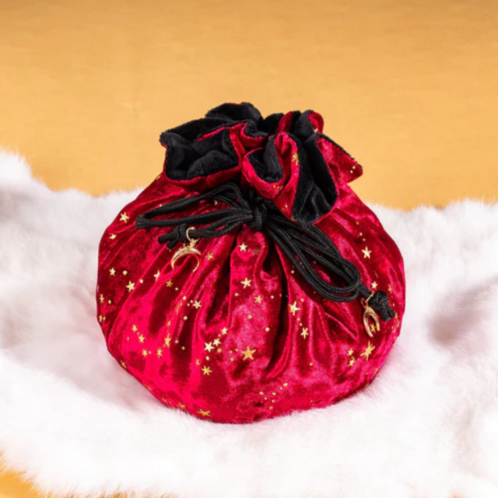 Fennek and Finch Starry Red and Black Multipocket Large Dice Bag w/ Moon Charms