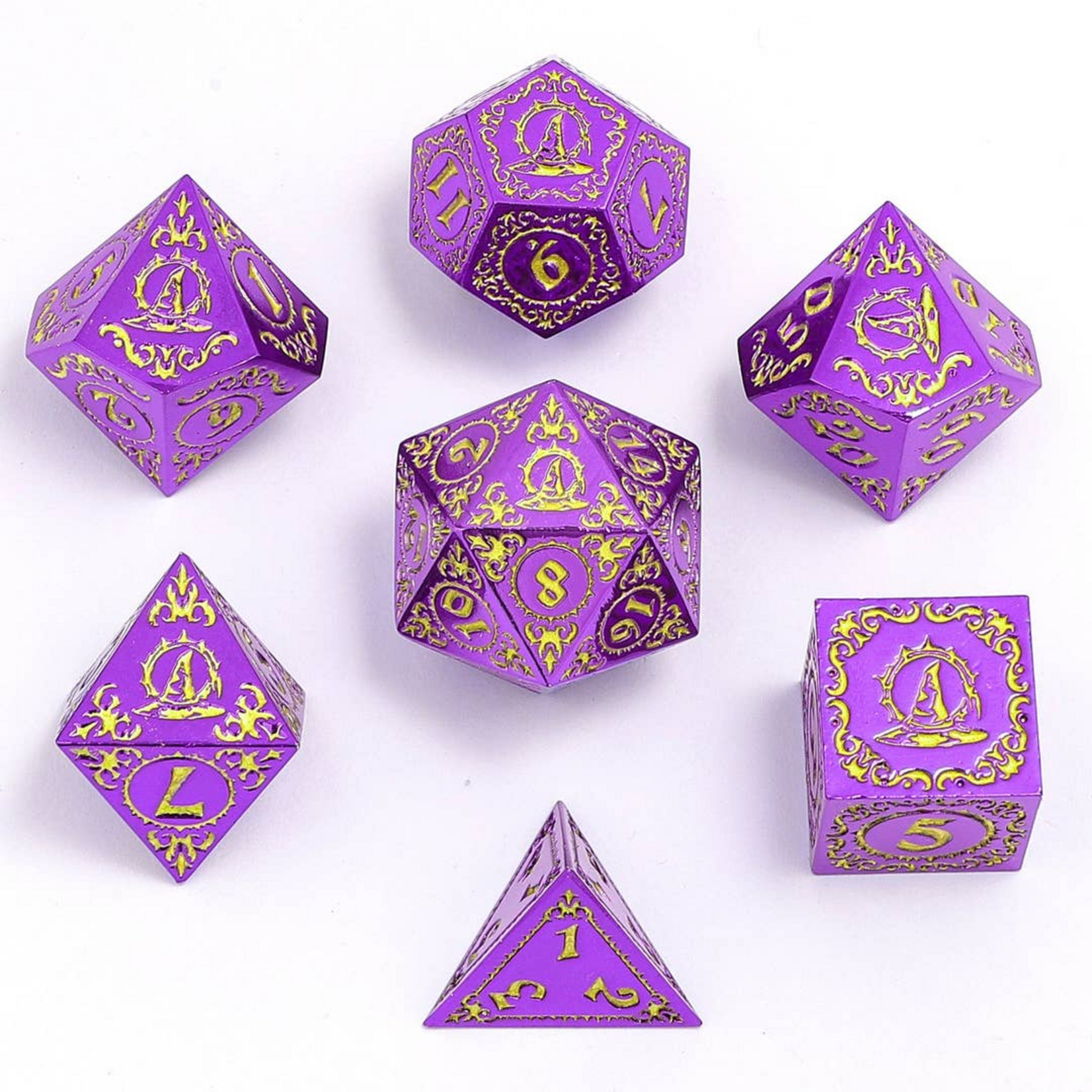 HYMGHO Hymgho Solid Metal Wizard Class Rpg Purple w/ Gold Polyhedral 7 die set