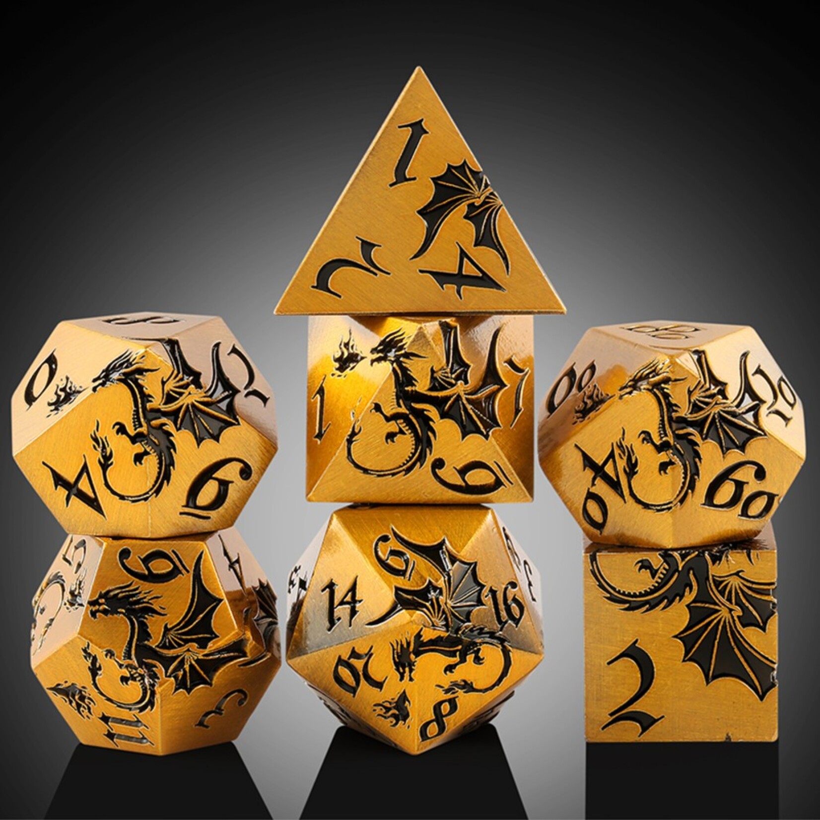 Dice Habit Dice Habit Dragon Brass Metal and Enamel Polyhedral 7 die set