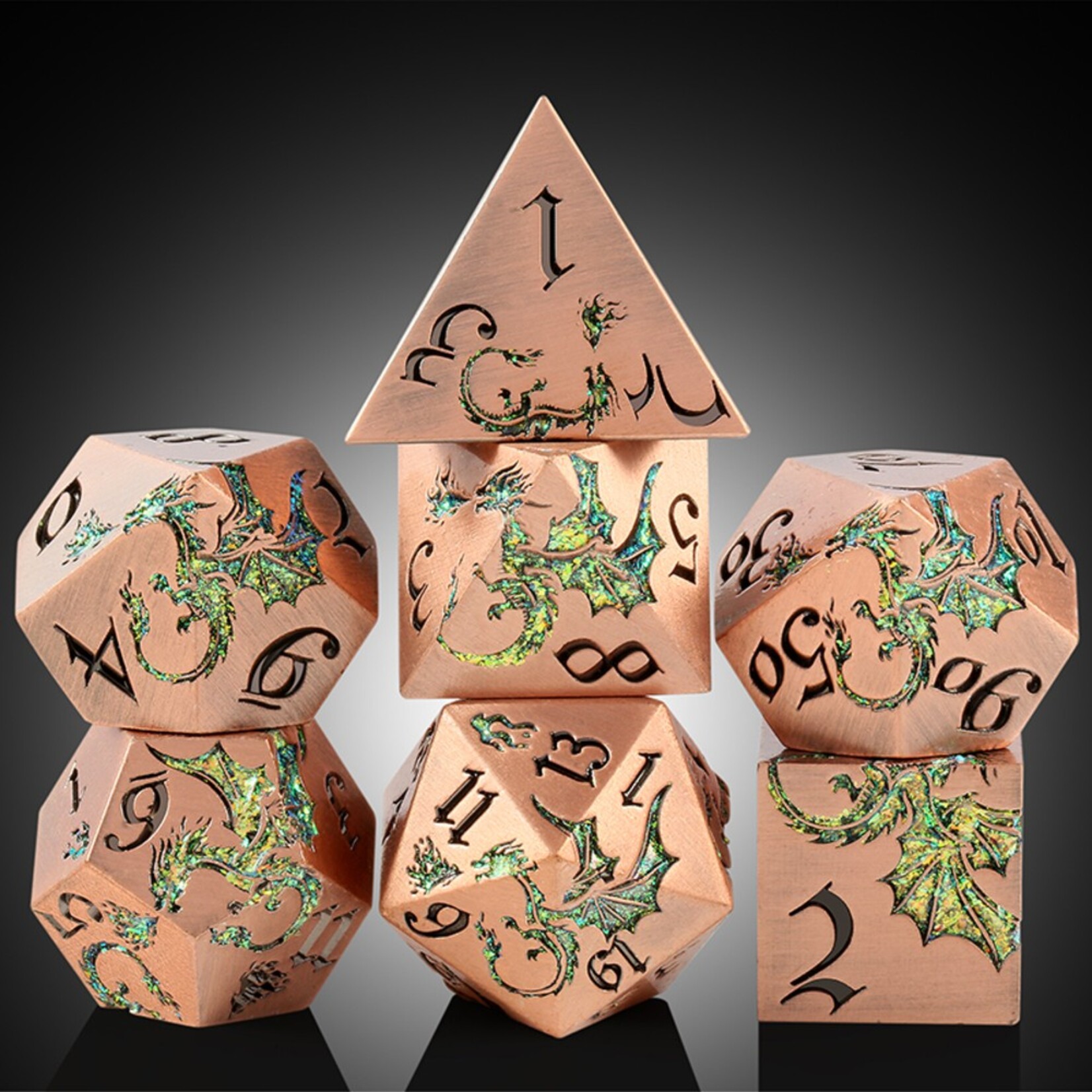 Dice Habit Dice Habit Dragon Druid Metal and Enamel Polyhedral 7 die set