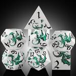 Dice Habit Dice Habit Dragon Green and Silver Metal and Enamel Polyhedral 7 die set
