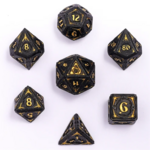 HYMGHO Hymgho Solid Metal Sorcerer Black w/ Gold Polyhedral 7 die set