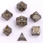 HYMGHO Hymgho Solid Metal Fighter Ancient Silver w/ Glitter Yellow Polyhedral 7 die set