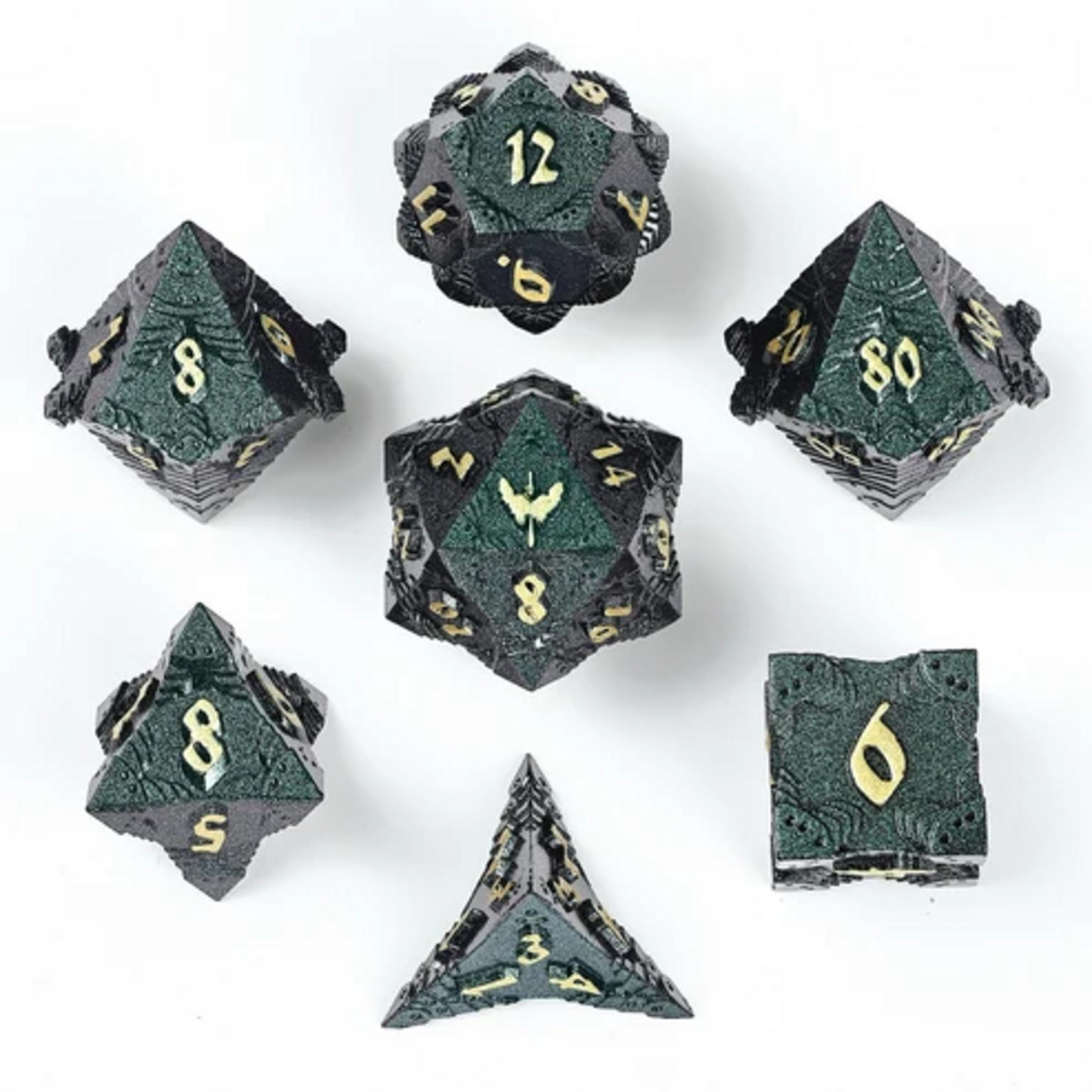 HYMGHO Hymgho Solid Metal Paladin Glitter Green w/ Gold Polyhedral 7 die set