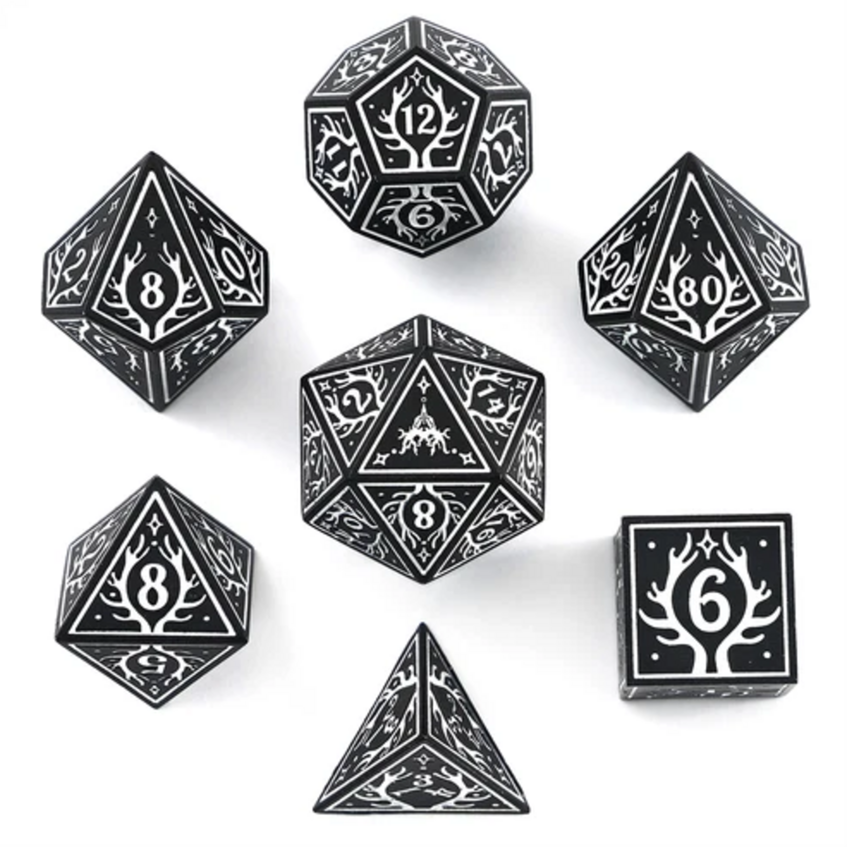 HYMGHO Hymgho Solid Metal Druid Black w/ White Polyhedral 7 die set