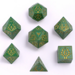 HYMGHO Hymgho Solid Metal Druid Green w/ Gold Polyhedral 7 die set