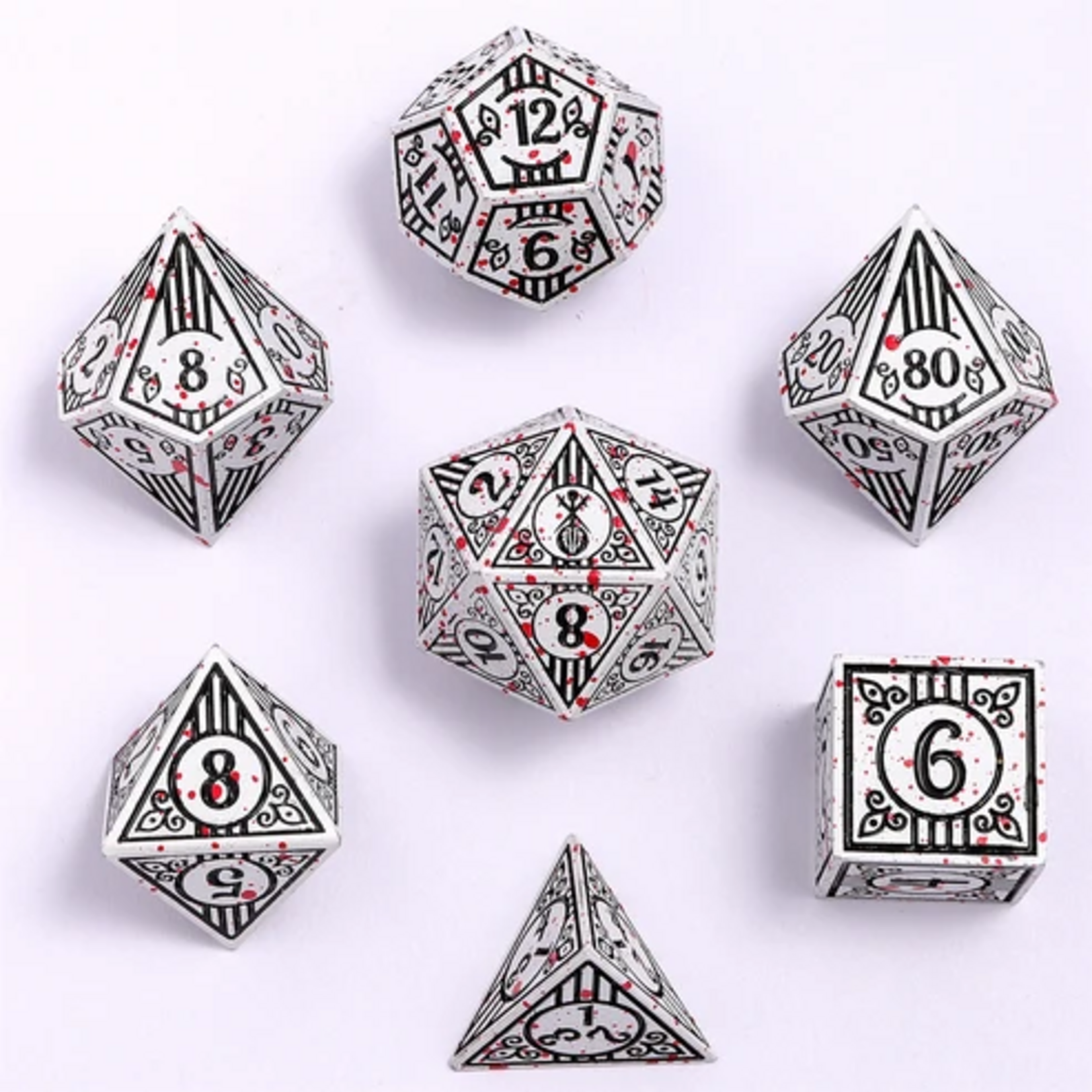 HYMGHO Hymgho Solid Metal Bard White w/ Blood Splatter Polyhedral 7 die set