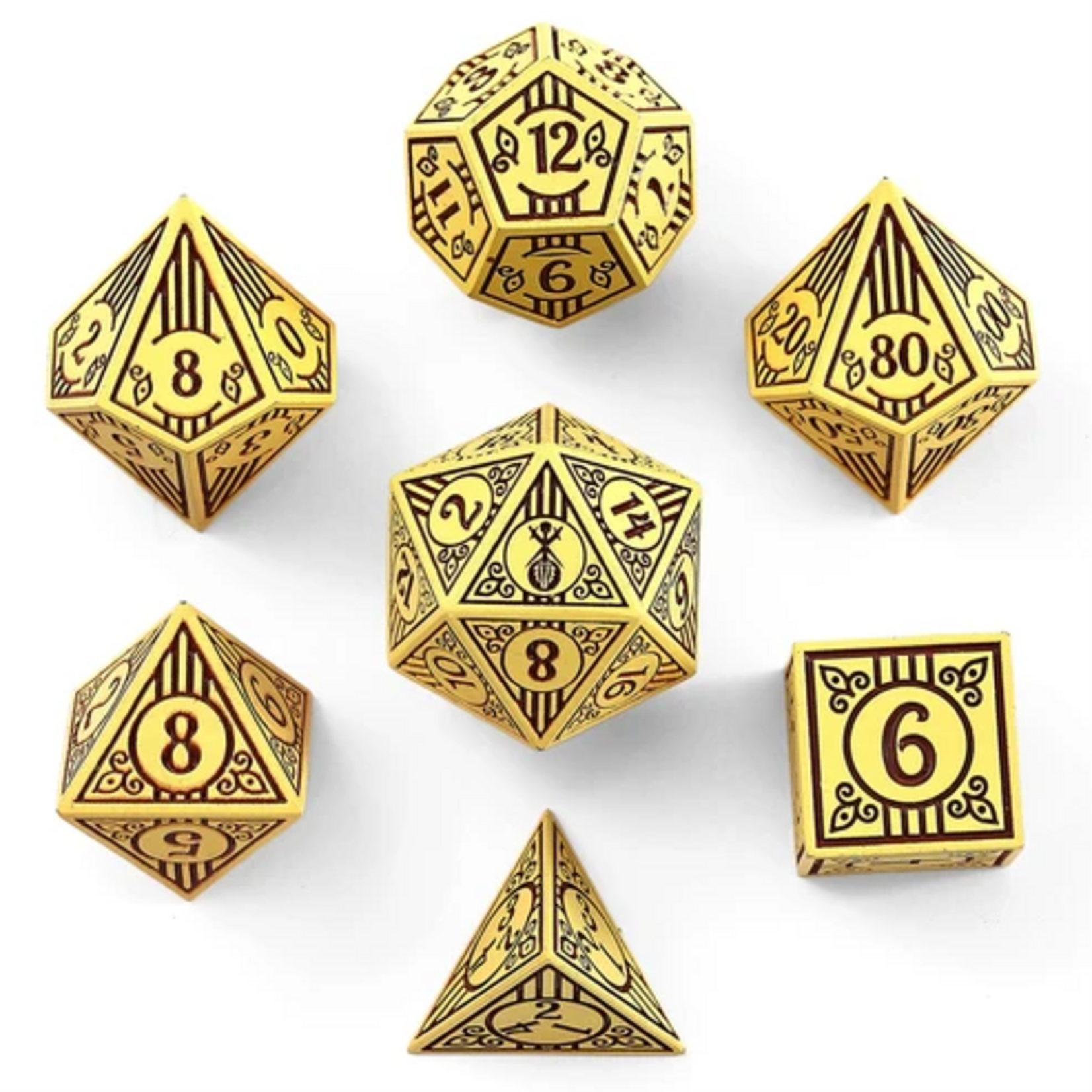 HYMGHO Hymgho Solid Metal Bard Dark Cream w/ Brown Splatter Polyhedral 7 die set