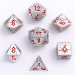 HYMGHO Hymgho Solid Metal Barbarian Matte Silver w/ Red Polyhedral 7 die set