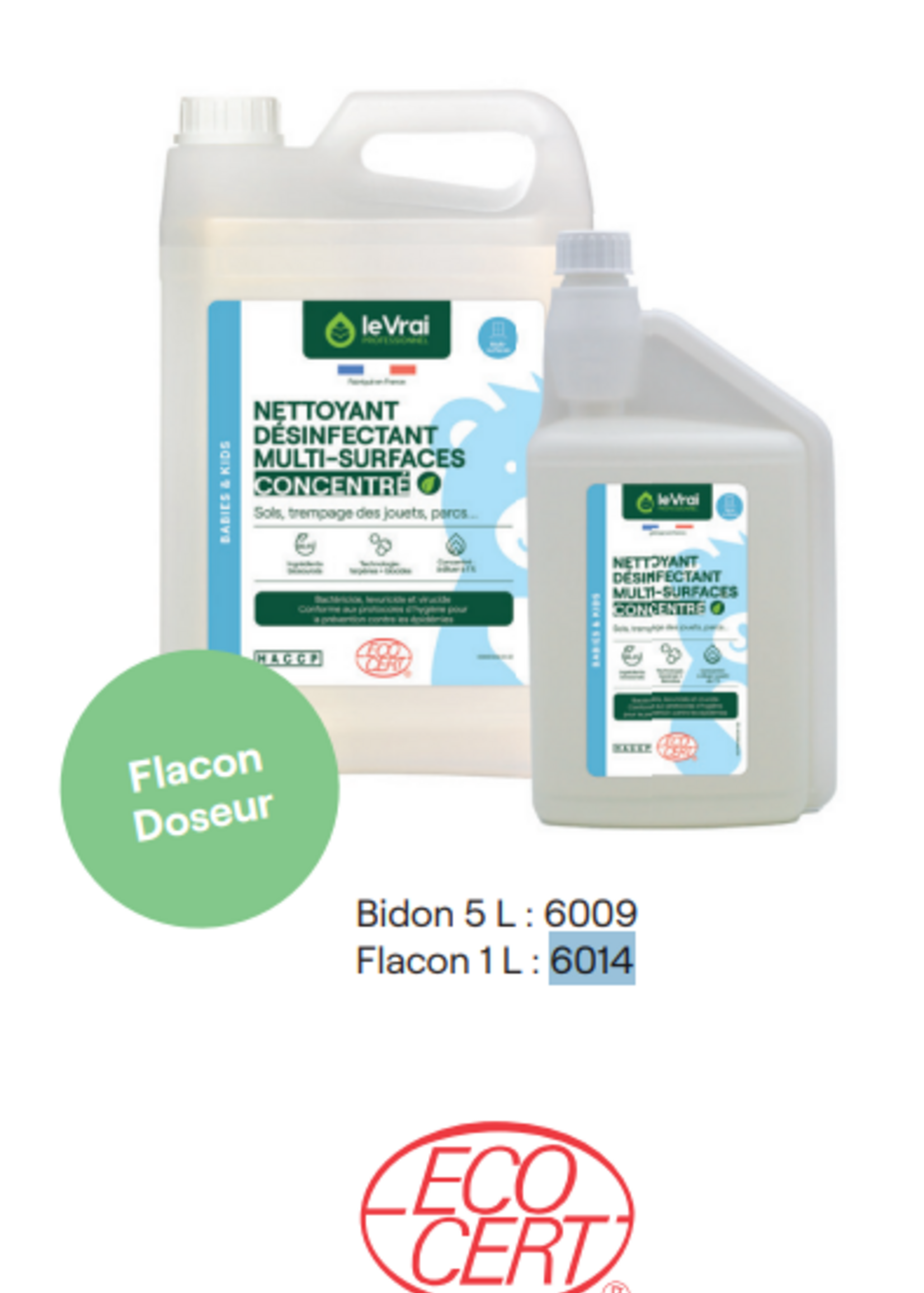 Le vrai professionnel Nettoyant désinfectant multi-surfaces concentré 1L doseur