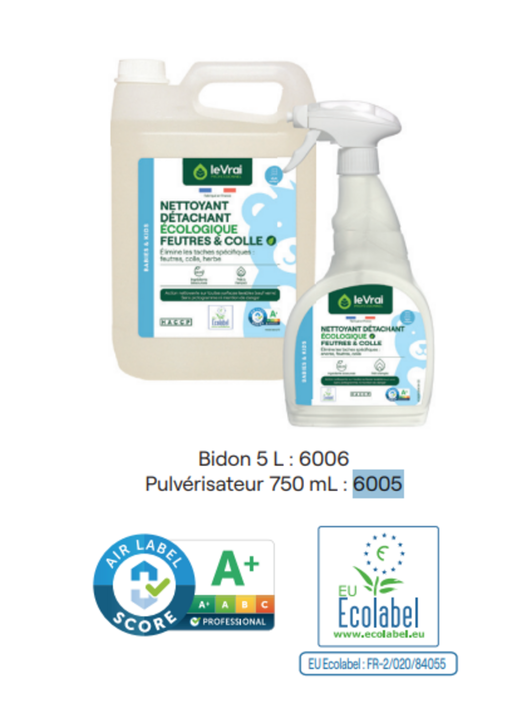 Le vrai professionnel Nettoyant Détachant Ecologique Feutres & Colle 750 ML
