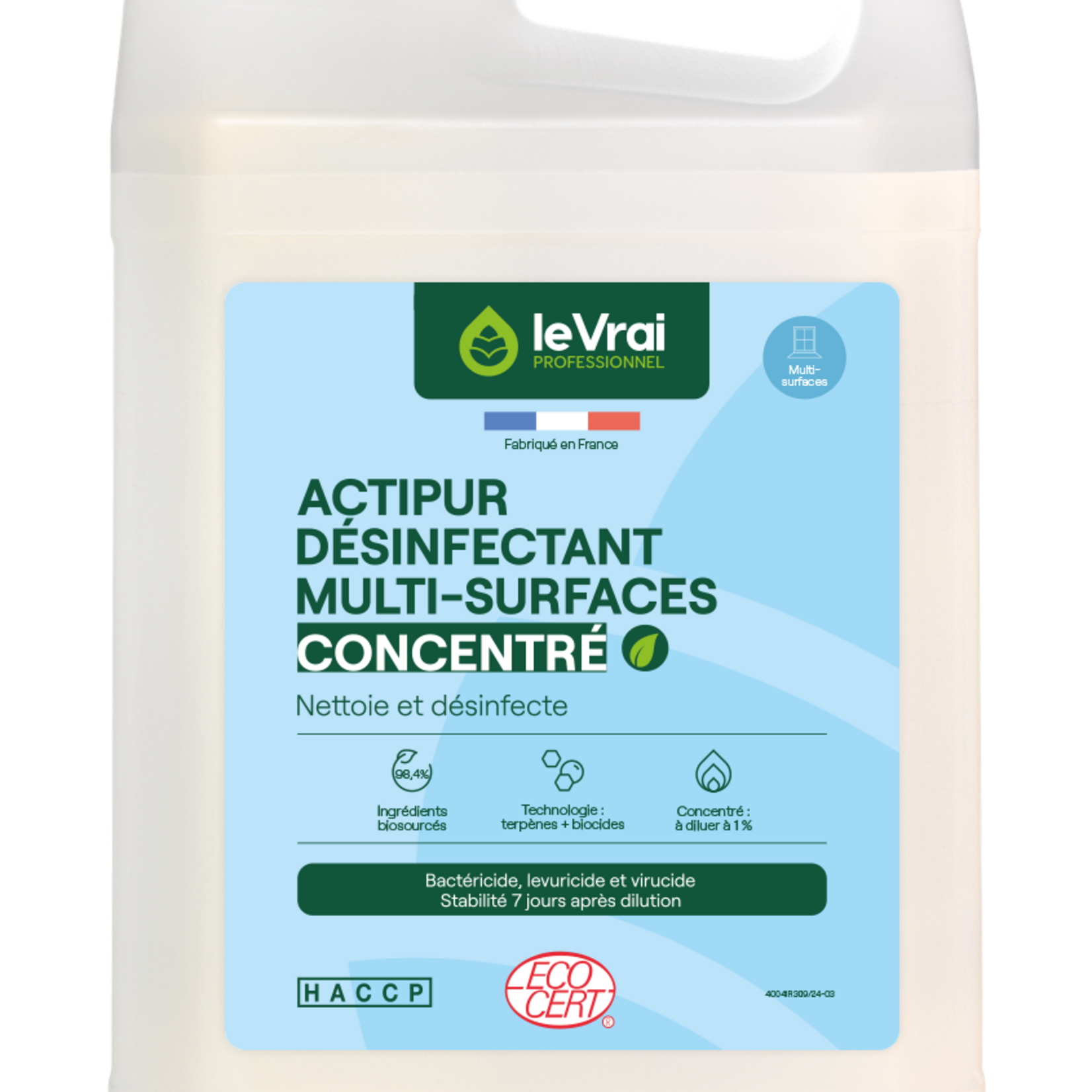 Le vrai professionnel Actipur désinfectant multi-surfaces concentré 5L