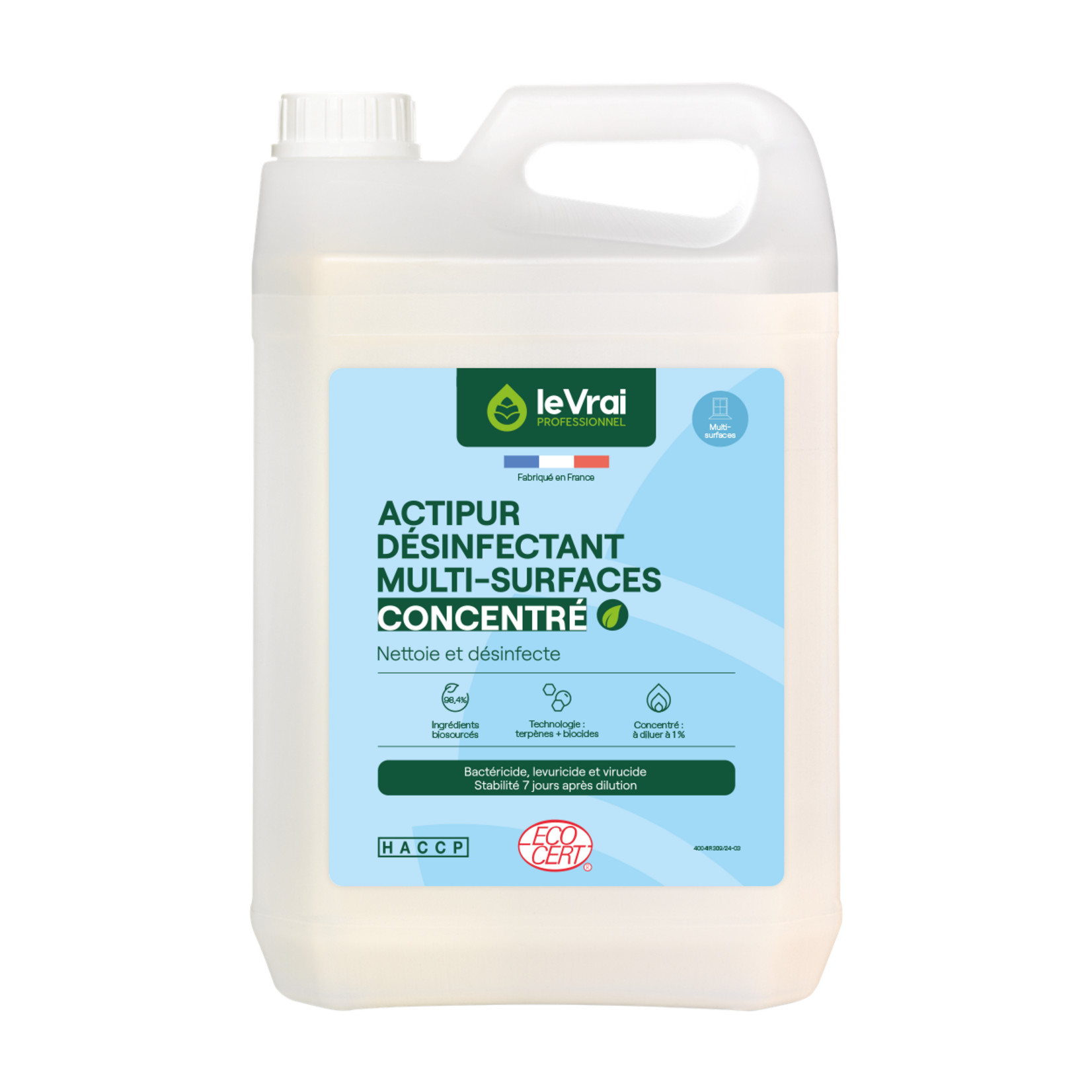 Le vrai professionnel Actipur désinfectant multi-surfaces concentré 5L