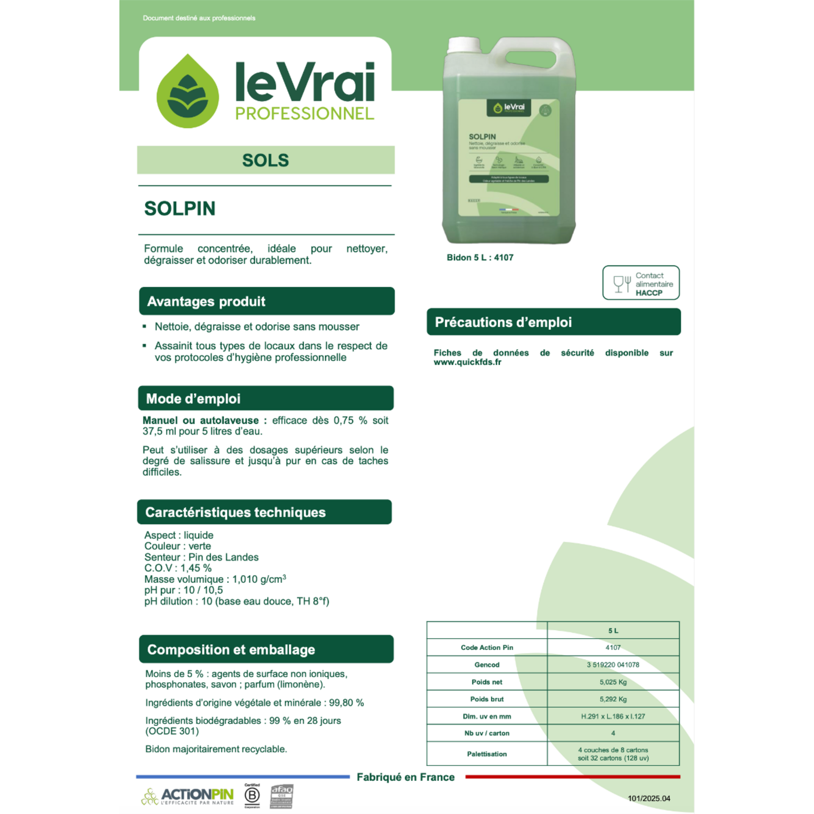 Le vrai professionnel Solpin 5L
