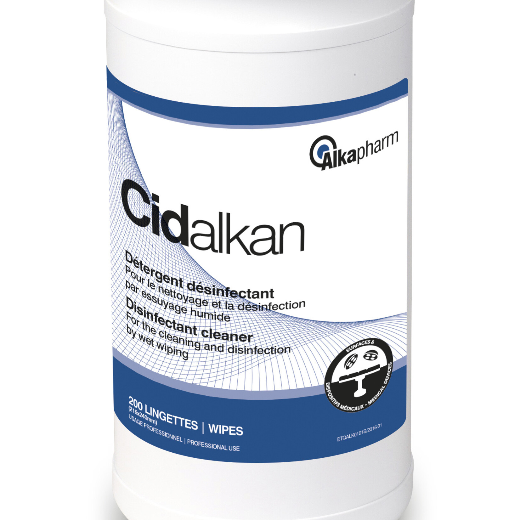 Exeol Détergent désinfectant des surfaces milieu médical Lingettes x200 - CIDALKAN