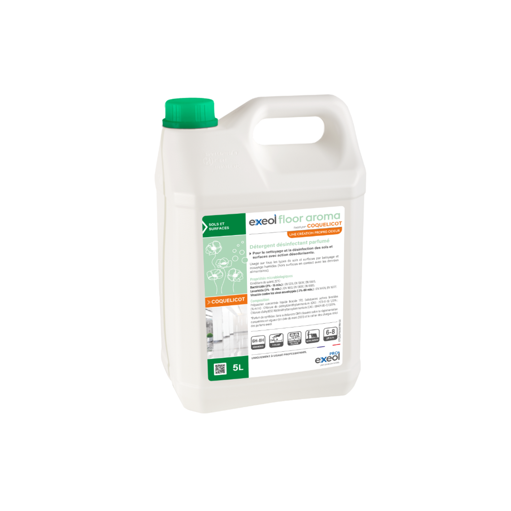 Exeol Détergent désinfectant parfumé coquelicot 5L TP2