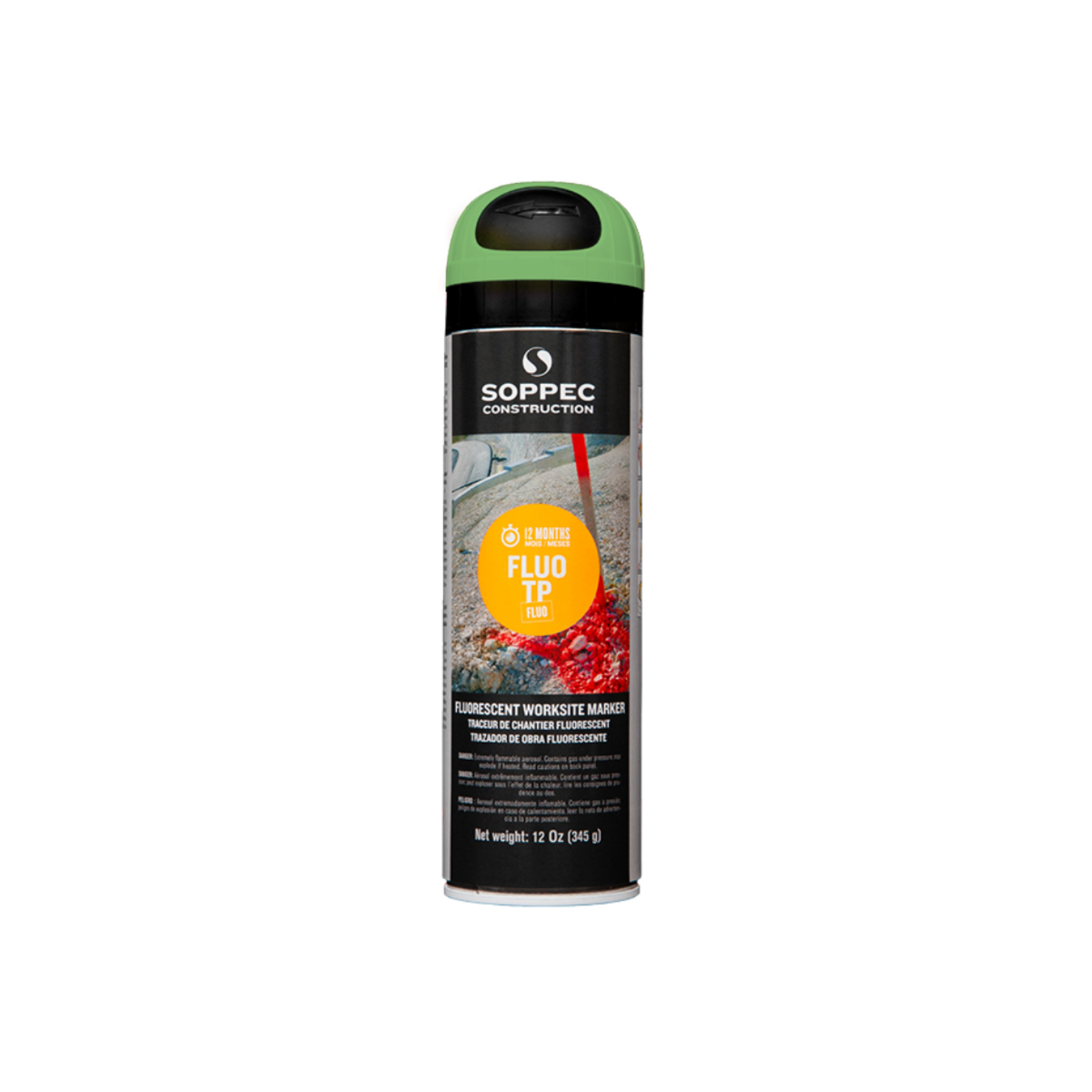 Soppec Traceur de chantier fluorescent vert, FLUO TP aérosol 500 ml
