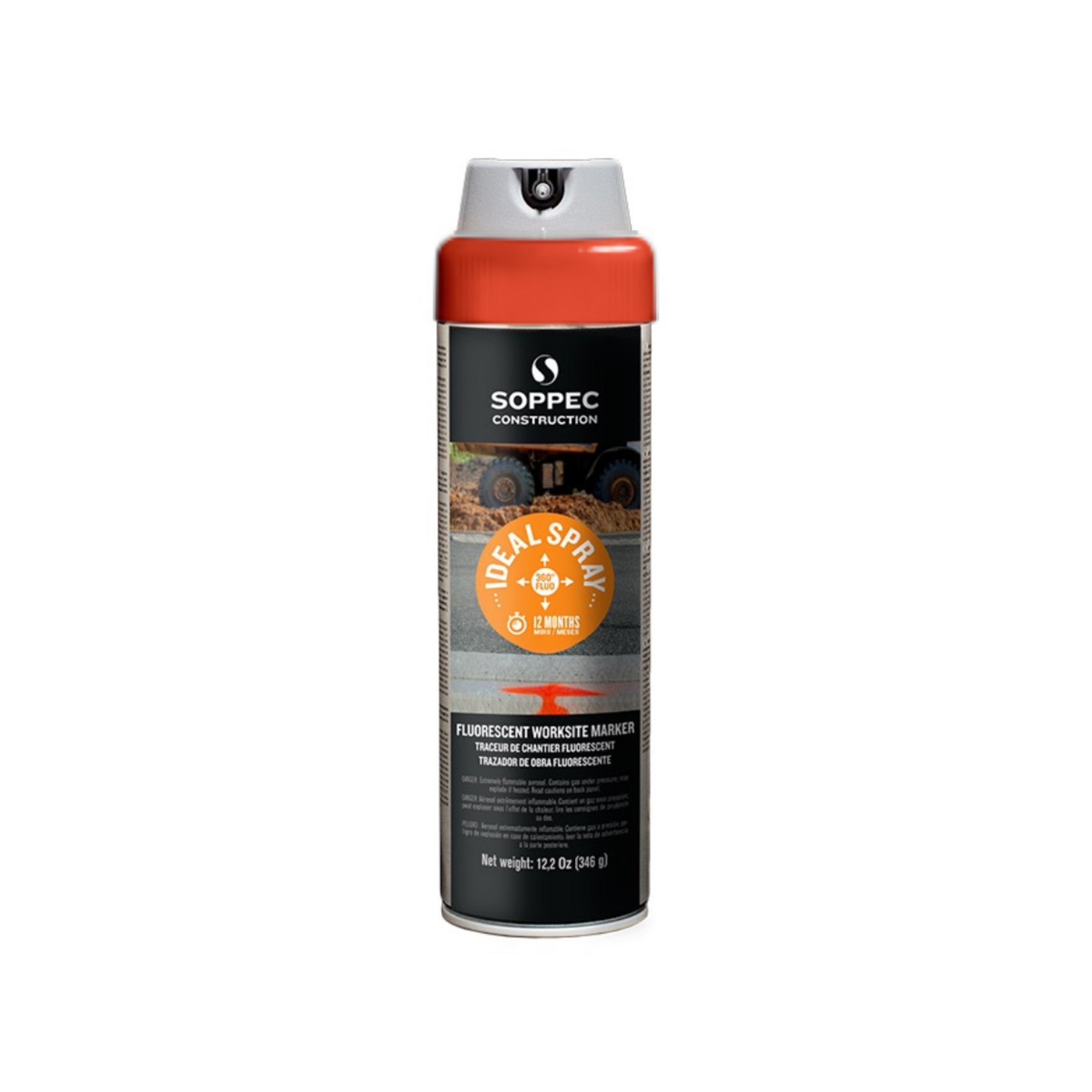 Soppec Traceur de chantier multidirectionnel rouge, IDEAL SPRAY aérosol 500 ml
