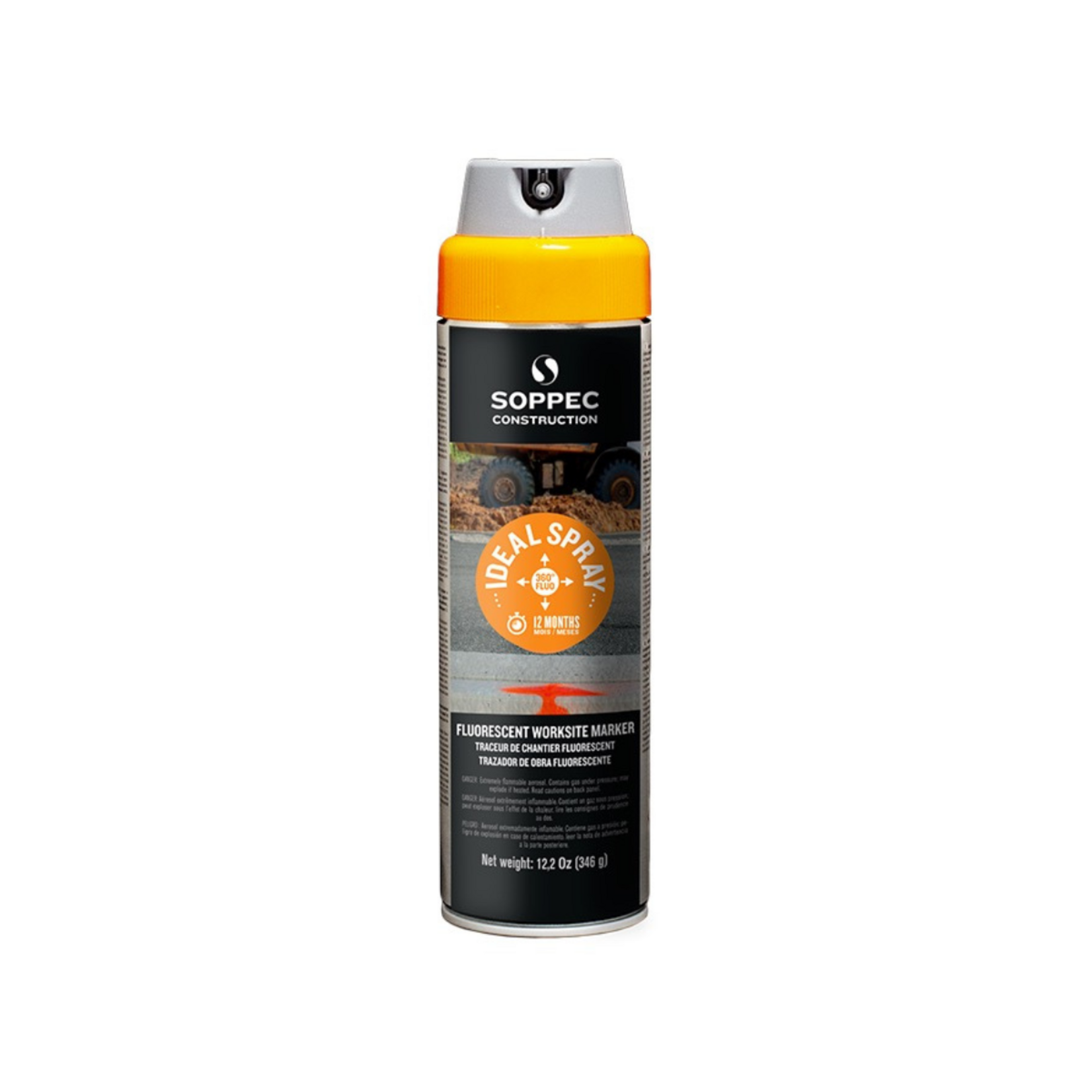 Soppec Traceur de chantier multidirectionnel orange, IDEAL SPRAY aérosol 500 ml