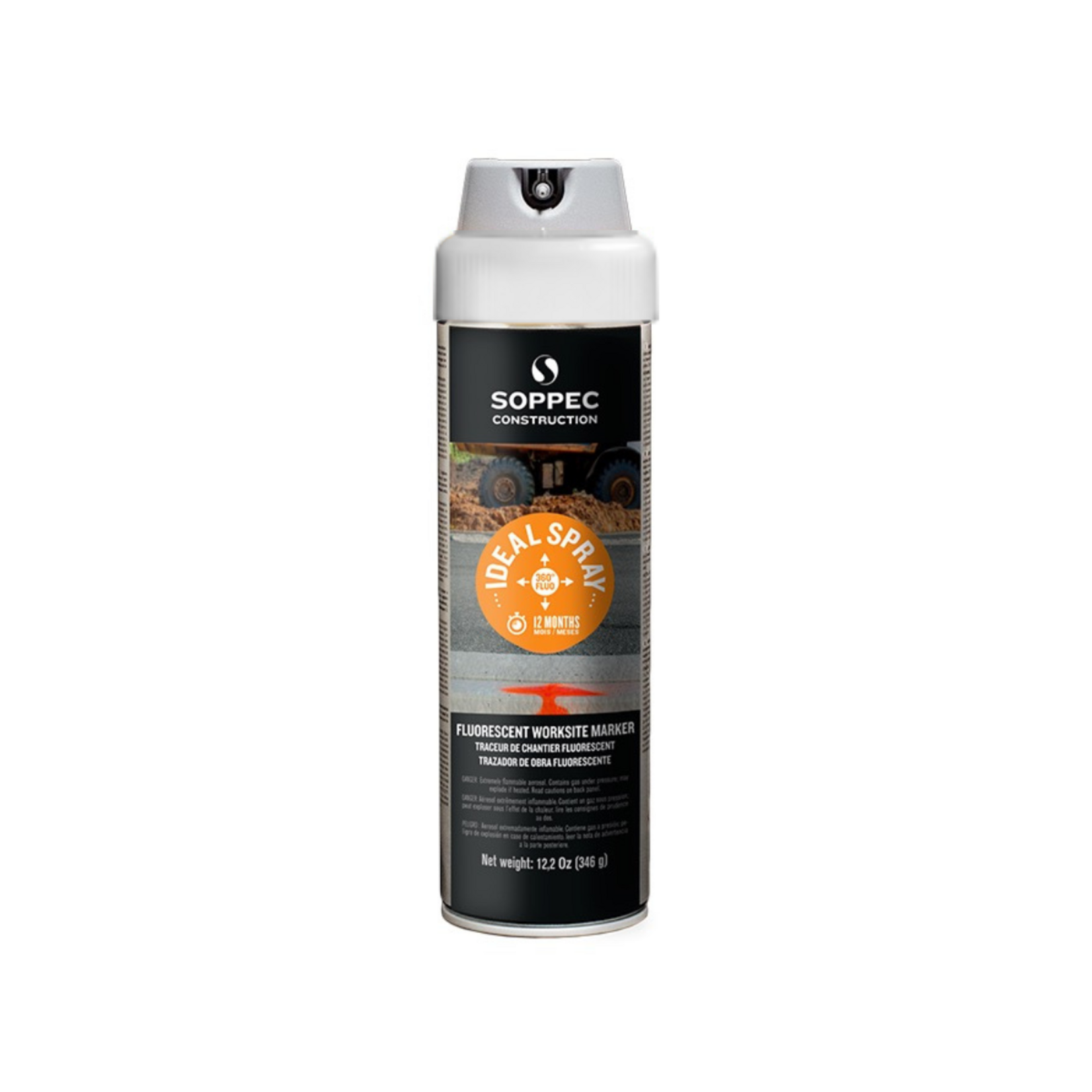 Soppec Traceur de chantier multidirectionnel blanc, IDEAL SPRAY aérosol 500 ml