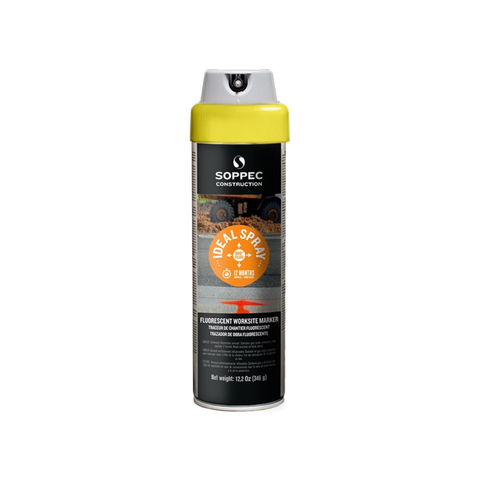 Soppec Traceur de chantier multidirectionnel jaune, IDEAL SPRAY aérosol 500 ml