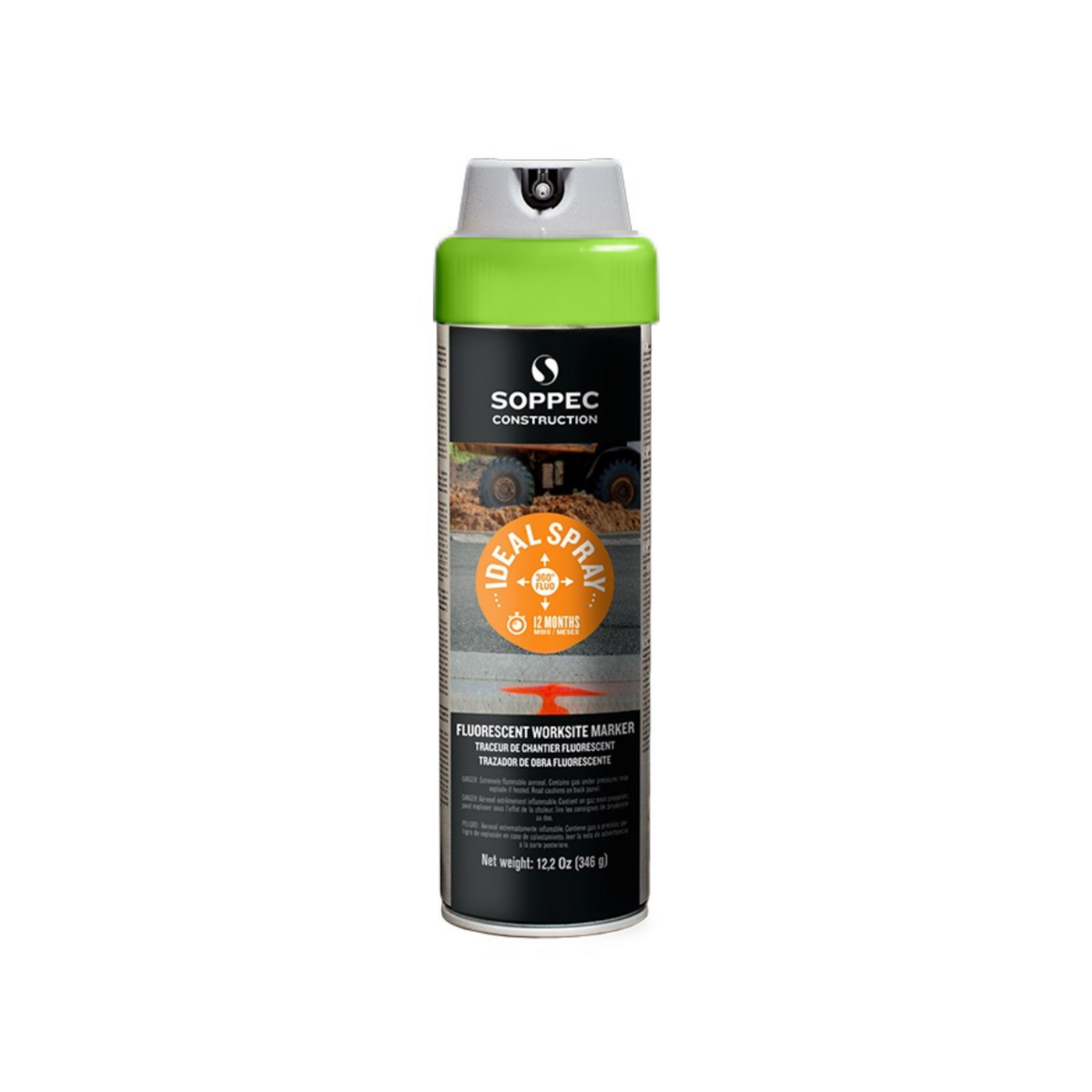 Soppec Traceur de chantier multidirectionnel vert, IDEAL SPRAY aérosol 500 ml