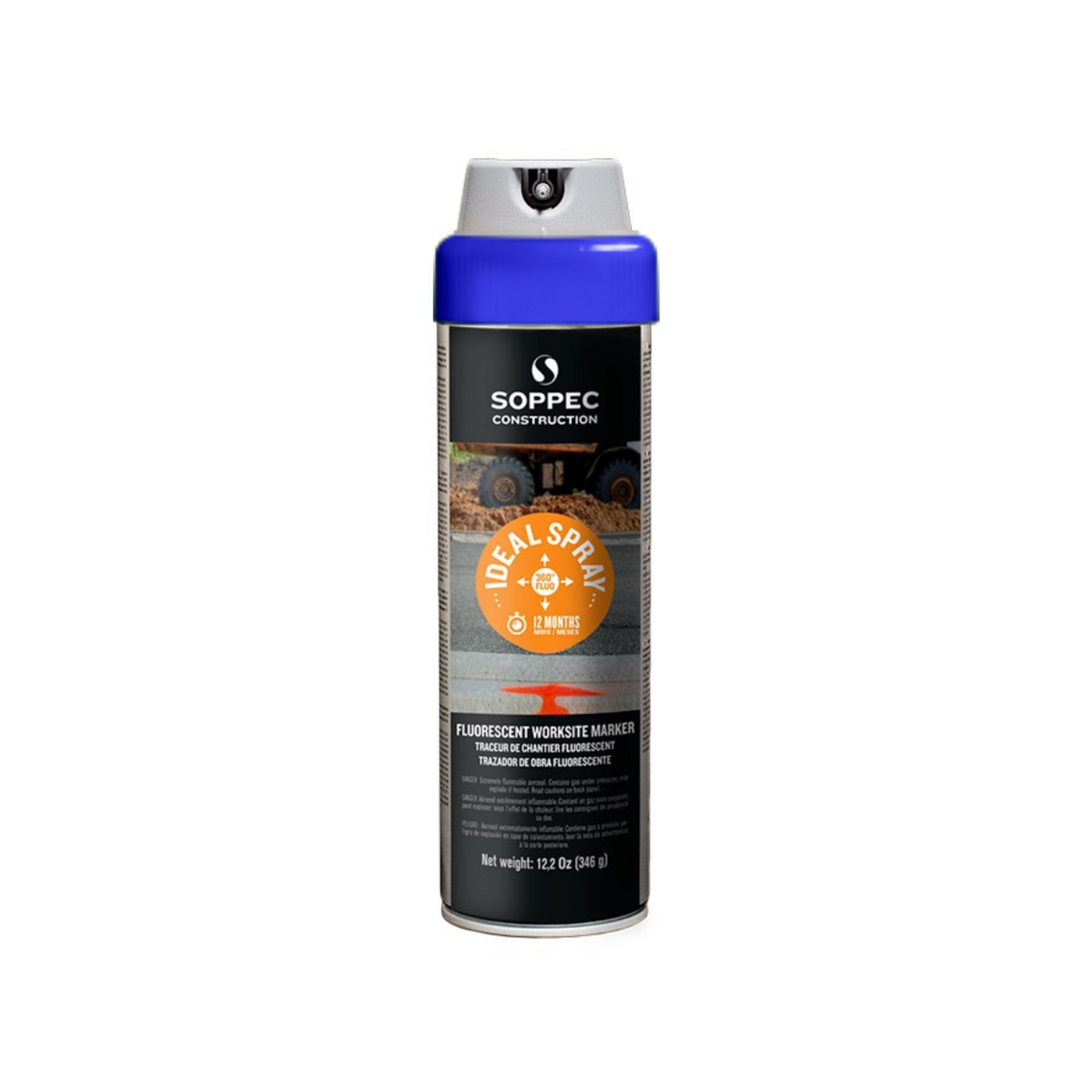Soppec Traceur de chantier multidirectionnel bleu, IDEAL SPRAY aérosol 500 ml