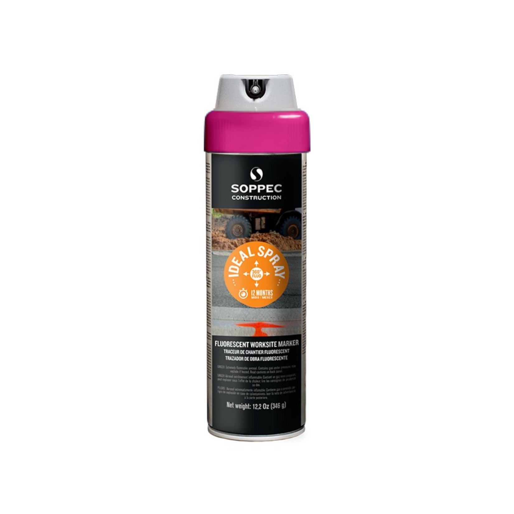 Soppec Traceur de chantier multidirectionnel cerise, IDEAL SPRAY aérosol 500 ml