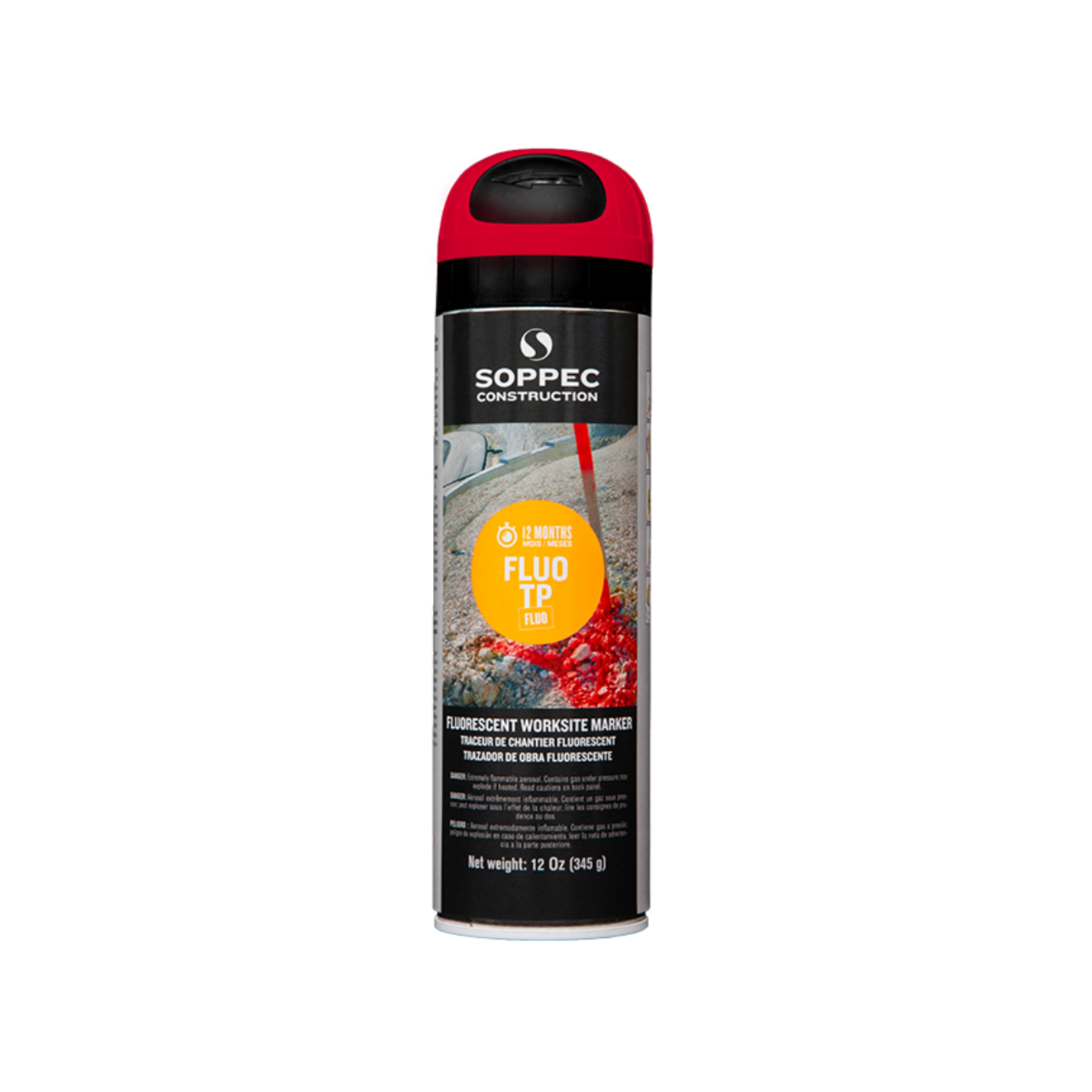Soppec Traceur de chantier fluorescent rouge, FLUO TP aérosol 500 ml