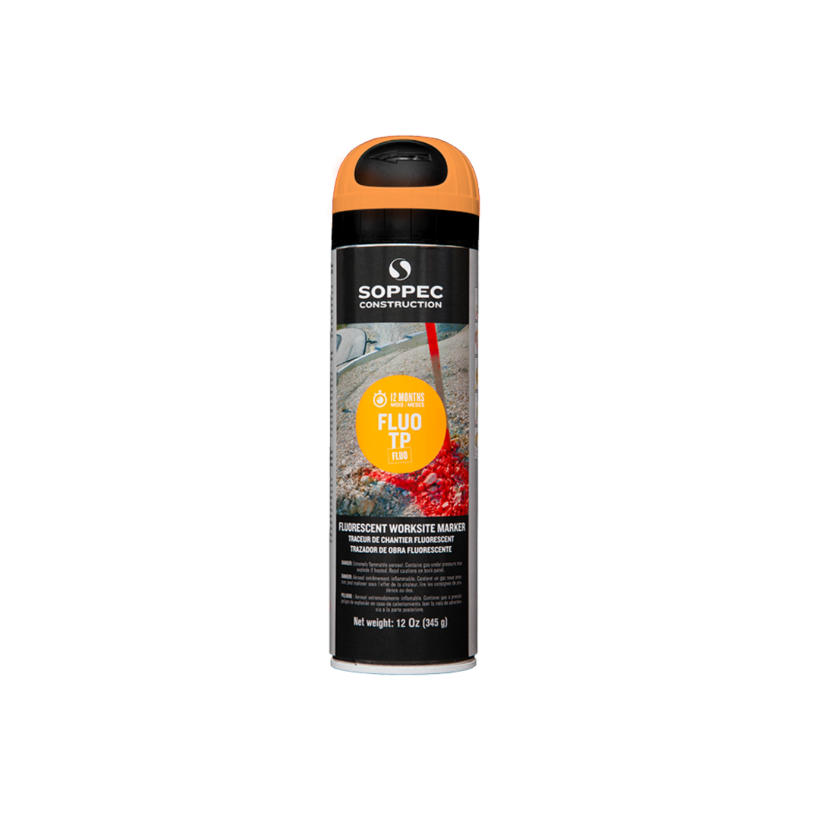 Soppec Traceur de chantier fluorescent orange, FLUO TP aérosol 500 ml