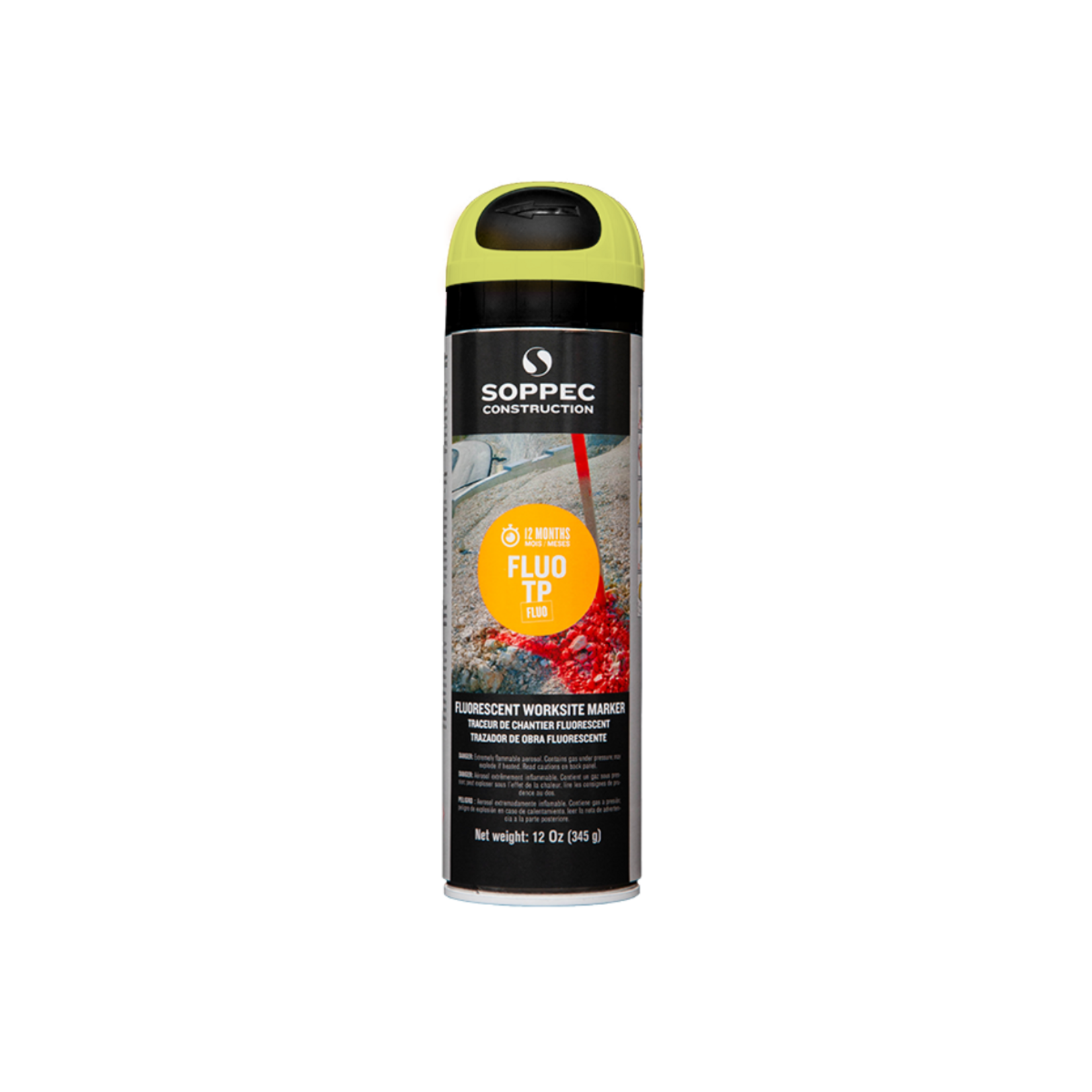 Soppec Traceur de chantier fluorescent jaune, FLUO TP aérosol 500 ml