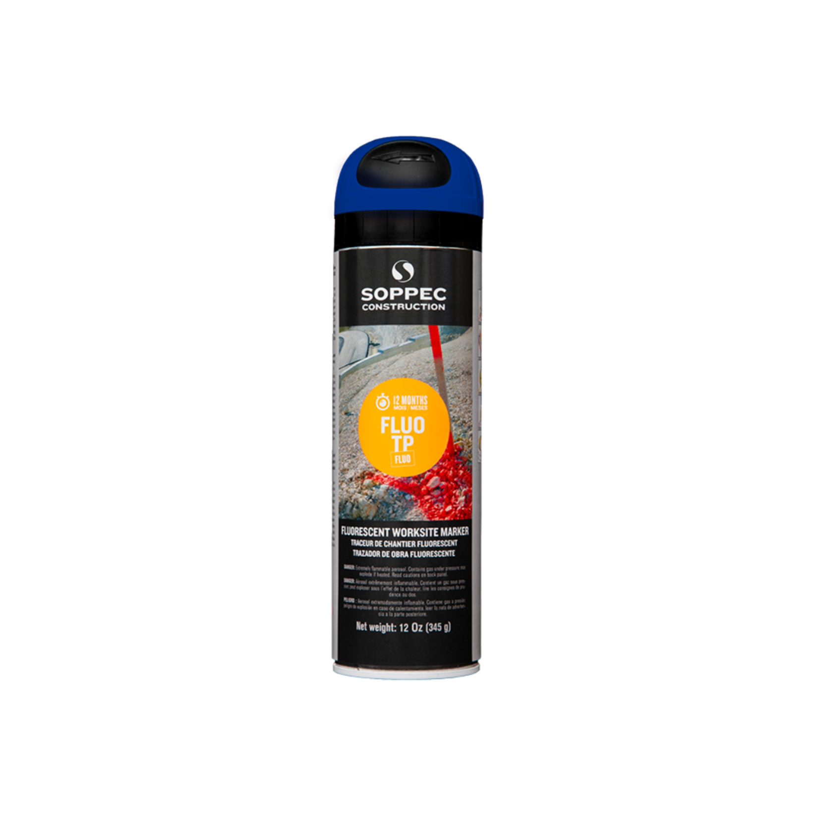 Soppec Traceur de chantier fluorescent bleu, FLUO TP aérosol 500 ml