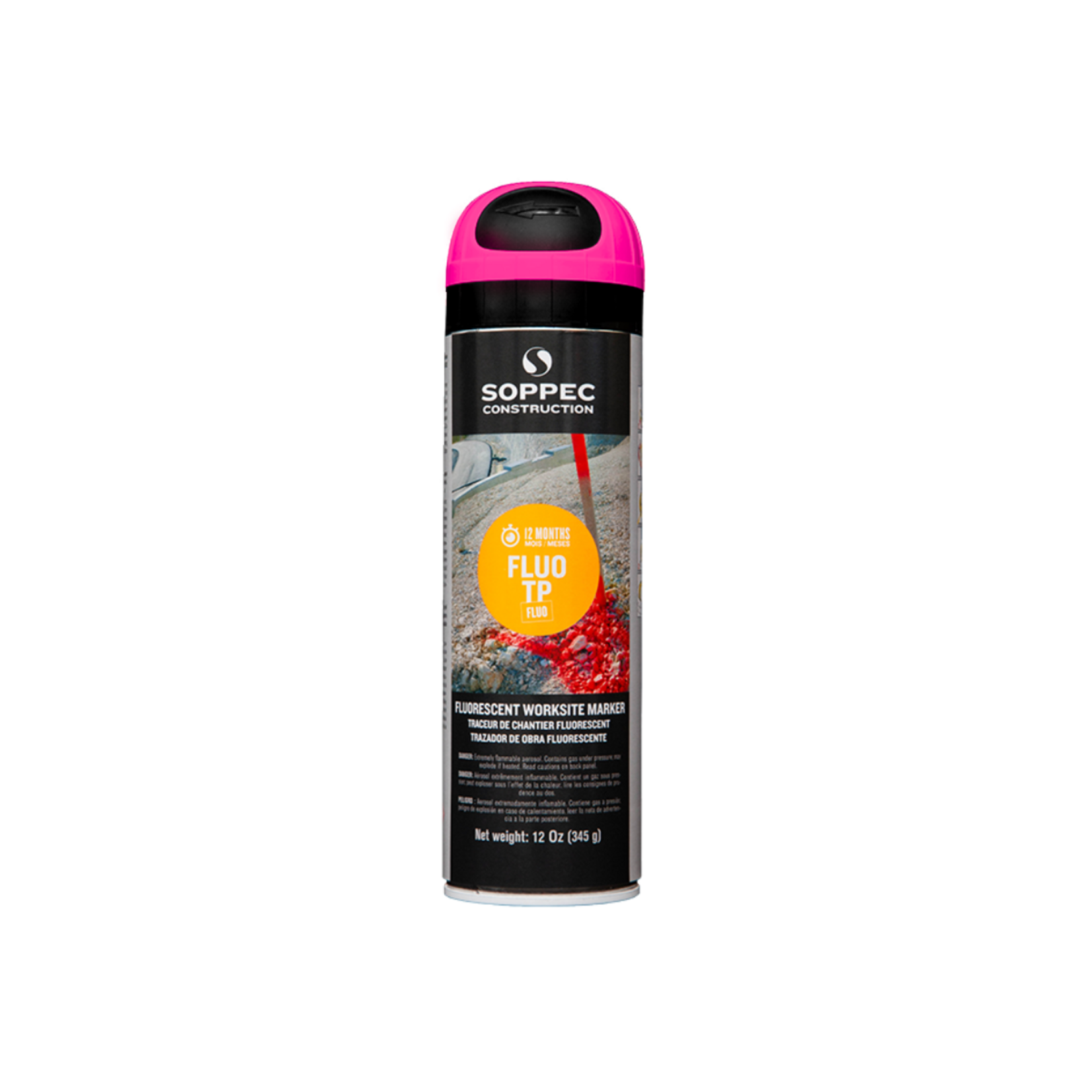 Soppec Traceur de chantier fluorescent cerise, FLUO TP aérosol 500 ml