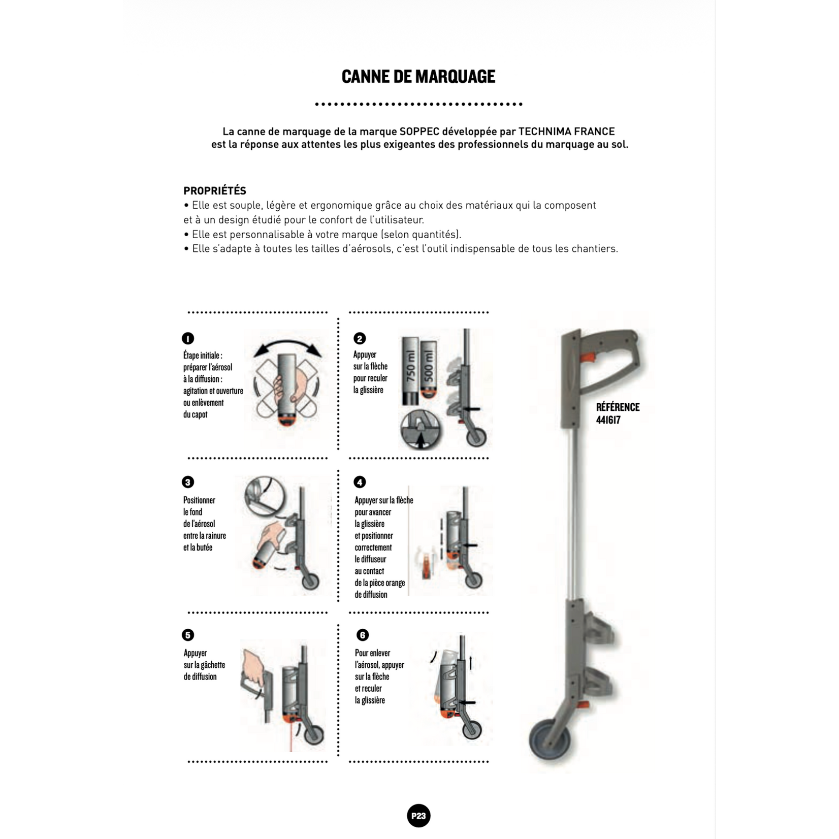 Soppec Canne de marquage au sol plastique, 1 roue