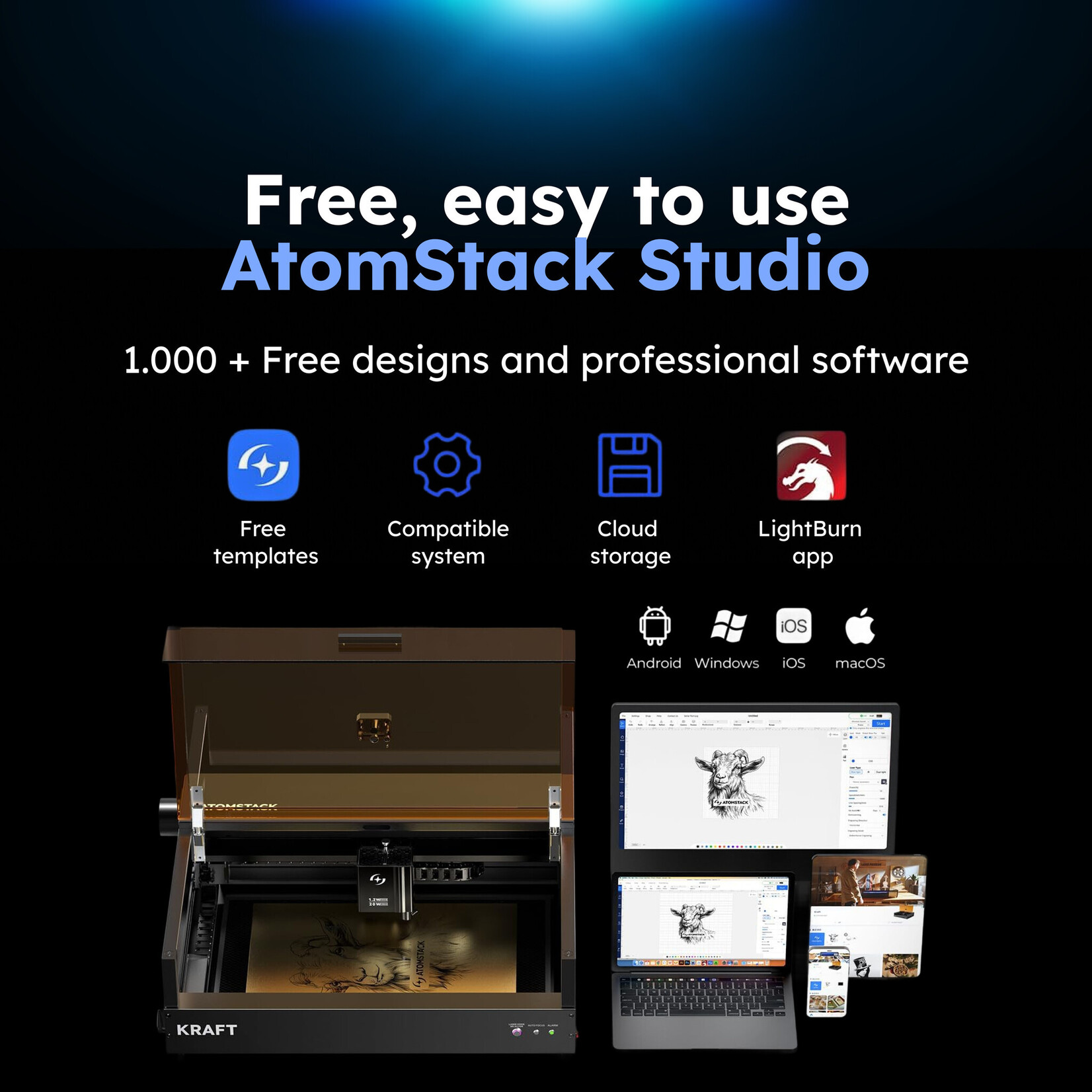 AtomStack Kraft Dual Laser Cutter - 20 W Diode + 1.2 W IR