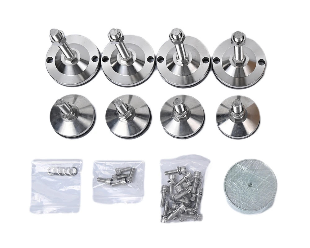 Caster wheels, levelling cup pads, and mounting screws