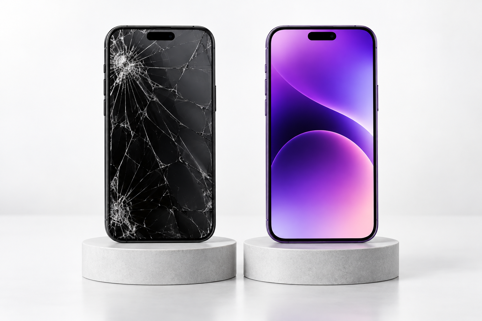 A damaged phone beside a working loaner phone